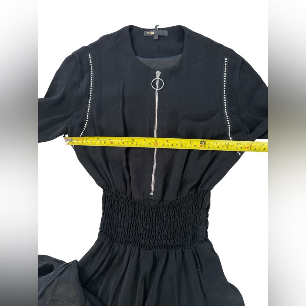 Maje rimage studded midi dress black handkerchief hem 1 waisted 36 small Zipper - Picture 7 of 12